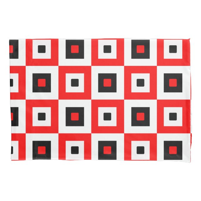 Red Black White Checkered Squares Pattern Design Pillowcase (Front)