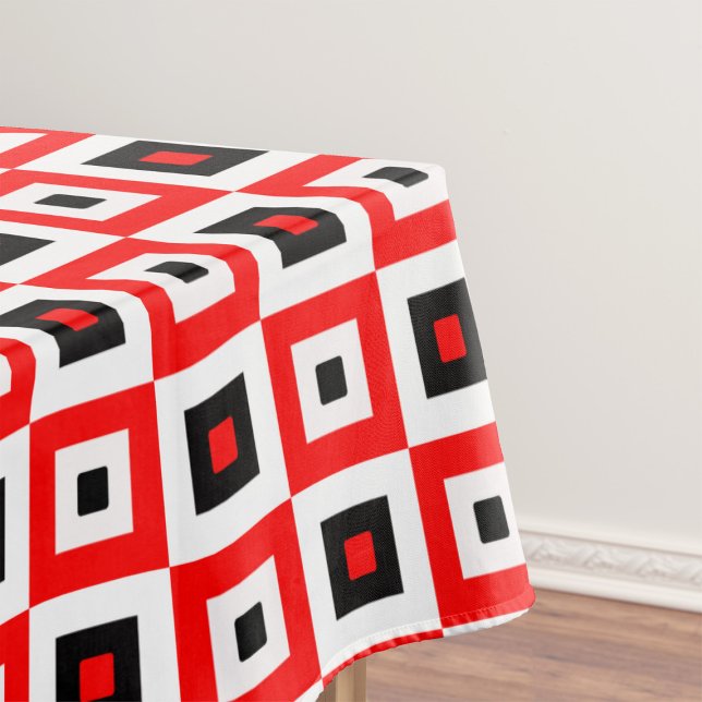 Red Black White Checkered Squares Pattern Design Tablecloth (Creator Uploaded)