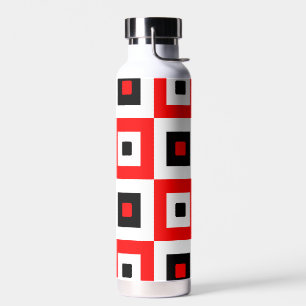Red Black White Checkered Squares Pattern Design Water Bottle