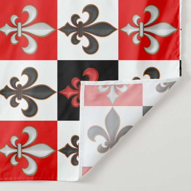 Red Black White Chequered Fleur-de-lis Design  Fabric (Creator Uploaded)