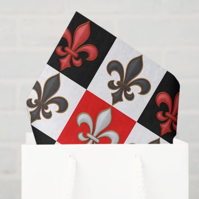 Red Black White Chequered Fleur-de-lis Design  Tissue Paper (Creator Uploaded)