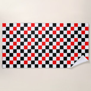 Red Black White Chequered Pattern Design  Beach Towel