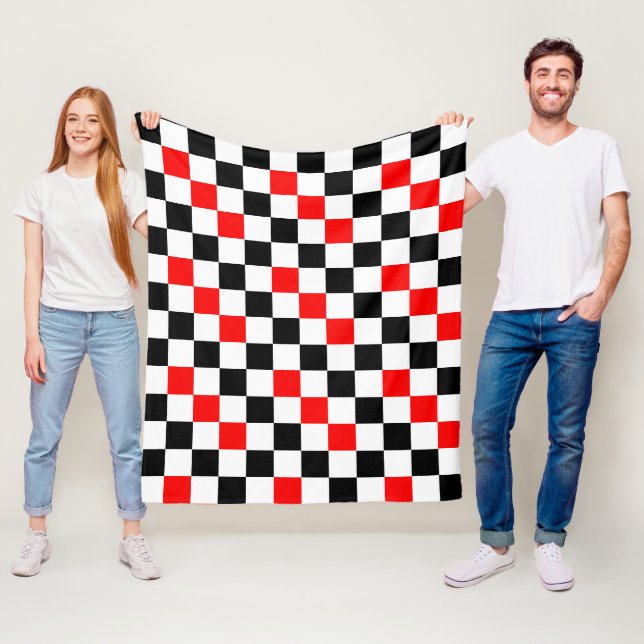Red Black White Chequered Pattern Design  Fleece Blanket (In Situ)