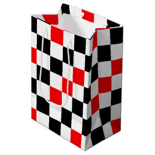 Red Black White Chequered Pattern Design Medium Gift Bag