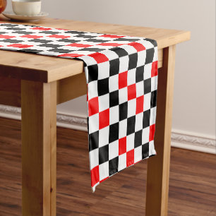 Red Black White Chequered Pattern Design Short Table Runner
