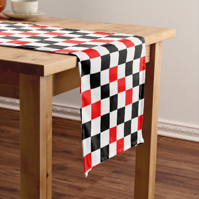 Red Black White Chequered Pattern Design  Short Table Runner (In Situ)