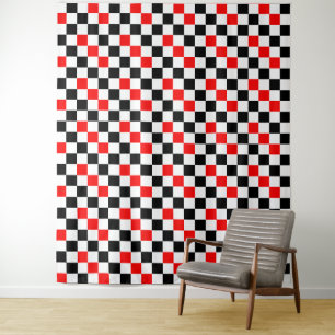 Red Black White Chequered Pattern Design Tapestry