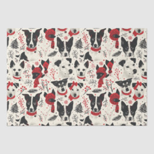 Red Black White Christmas Dogs Theme Pattern Tissue Paper