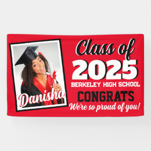 Red Black White Class of 2026 Photo Graduation Banner