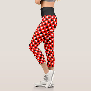 Red Black White Colorf Pattern High Waisted Capris