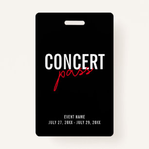 Red Black & White Concert Pass Custom ID Badge
