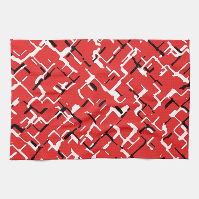Red Black White Cool Pattern Tea Towel (Horizontal)