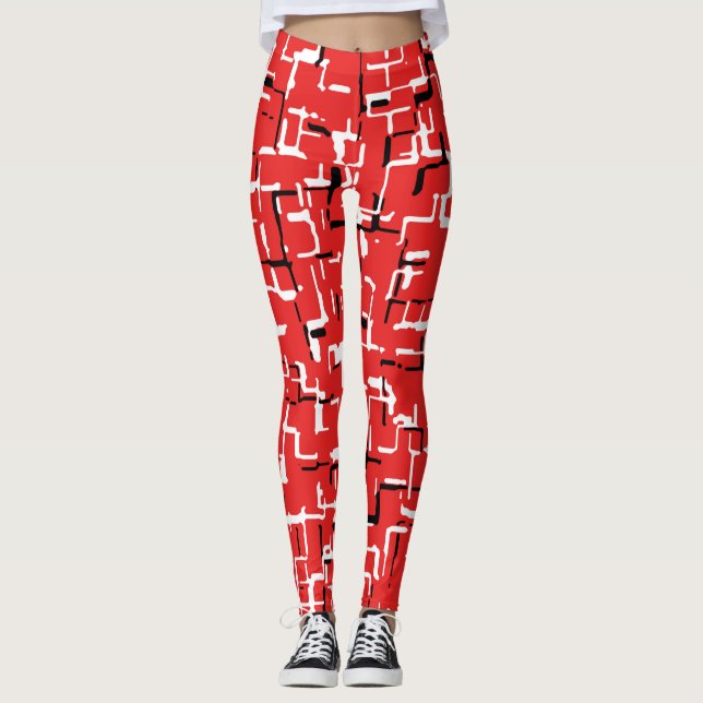 Red Black White Cute Cool Pattern Leggings (Front)