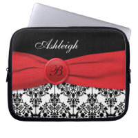 Red, Black, White Damask FAUX Ribbon Laptop Sleeve