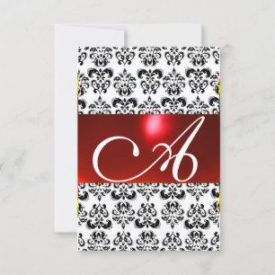 RED BLACK WHITE DAMASK GEM MONOGRAM rsvp silver Invitation