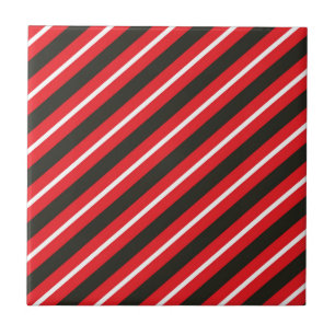 Red Black White Diagonal Lines Geometric Stripes Ceramic Tile