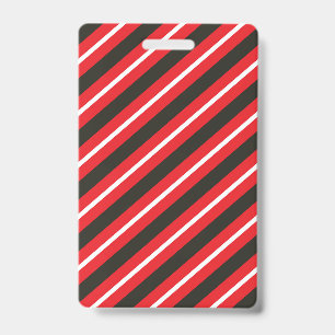 Red Black White Diagonal Lines Geometric Stripes ID Badge
