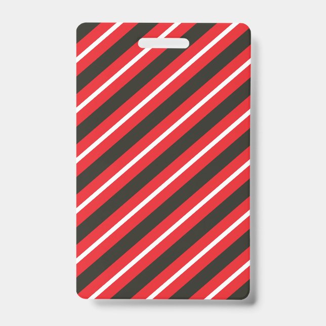 Red Black White Diagonal Lines Geometric Stripes ID Badge (Front)