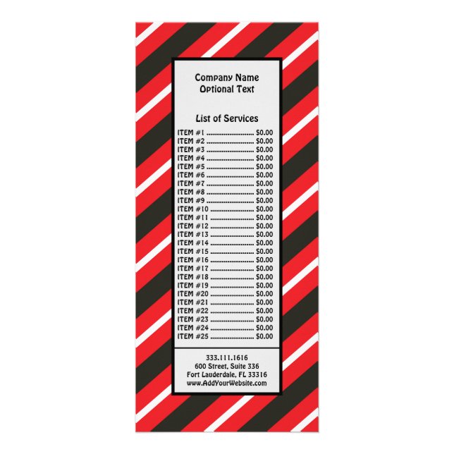 Red Black White Diagonal Lines Geometric Stripes Rack Card (Front)