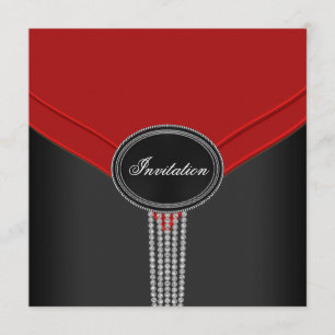 Red Black White Diamond Black Tie Party Invitation