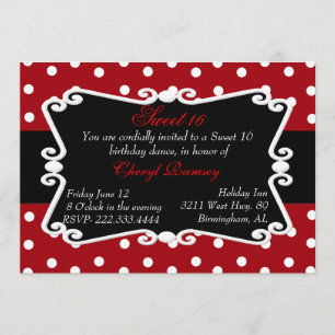 Red, Black, & White Dots Sweet 16 Party Invitation