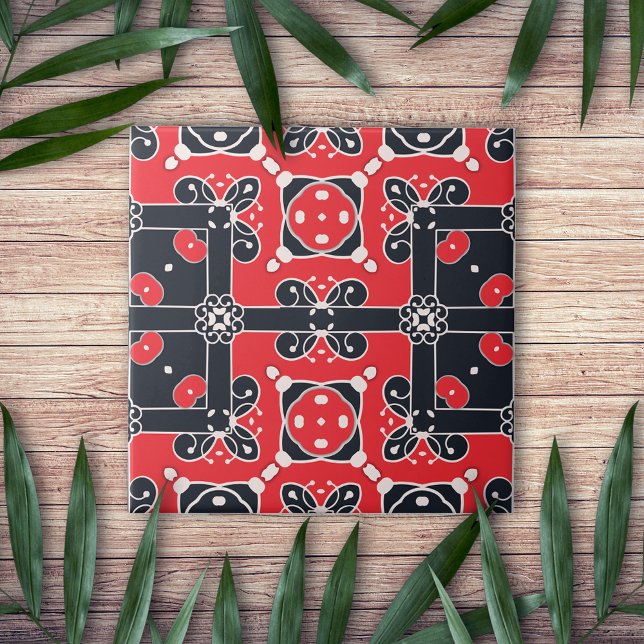 Red Black White Elegant Classy Modern Folk Ethnic Ceramic Tile (Creator Uploaded)