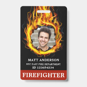 Red, Black & White Firefighter Photo ID Badge