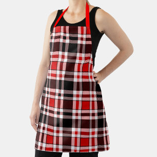 Red Black White Flannel Tartan Pattern Design Apron