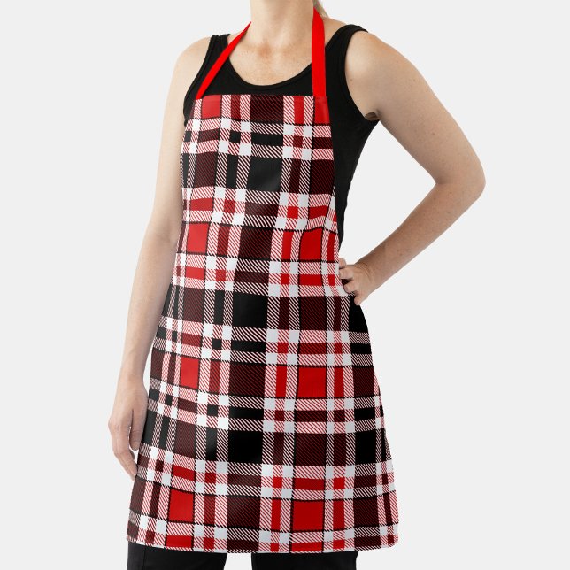 Red Black White Flannel Tartan Pattern Design  Apron (Creator Uploaded)