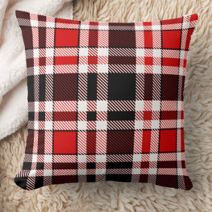 Red Black White Flannel Tartan Pattern Design  Cushion