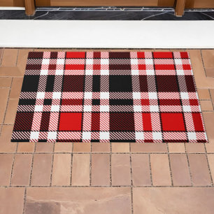 Red Black White Flannel Tartan Pattern Design Doormat