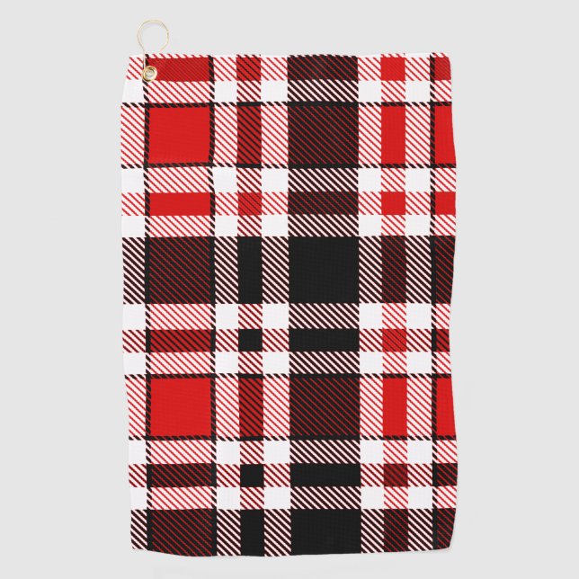Red Black White Flannel Tartan Pattern Design  Golf Towel (Front)
