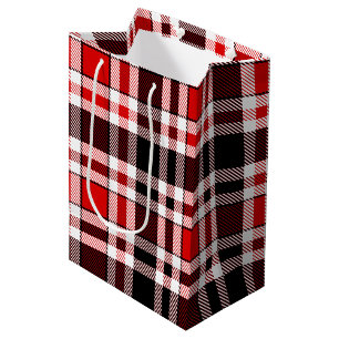 Red Black White Flannel Tartan Pattern Design Medium Gift Bag