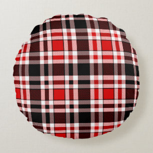 Red Black White Flannel Tartan Pattern Design  Round Cushion