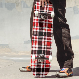 Red Black White Flannel Tartan Pattern Design Skateboard