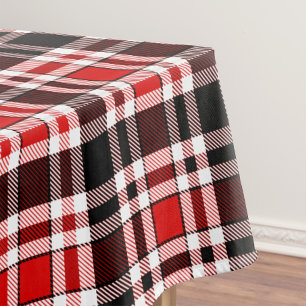 Red Black White Flannel Tartan Pattern Design Tablecloth