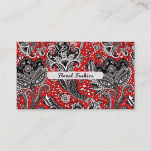 Red Black & White Floral Paisley Bohemian Boho Business Card
