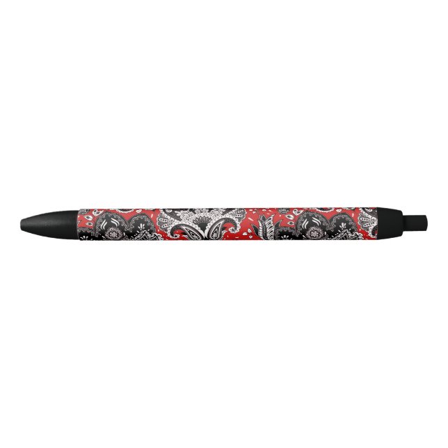 Red Black & White Floral Paisley Bohemian Boho Ink Pen (Front)
