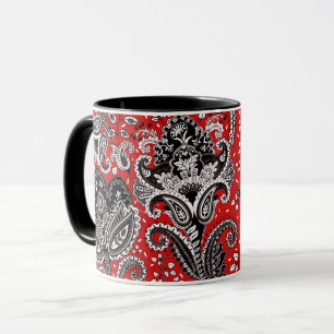 Red Black & White Floral Paisley Bohemian Boho Mug