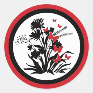 Red black white flower butterfly envelope seals