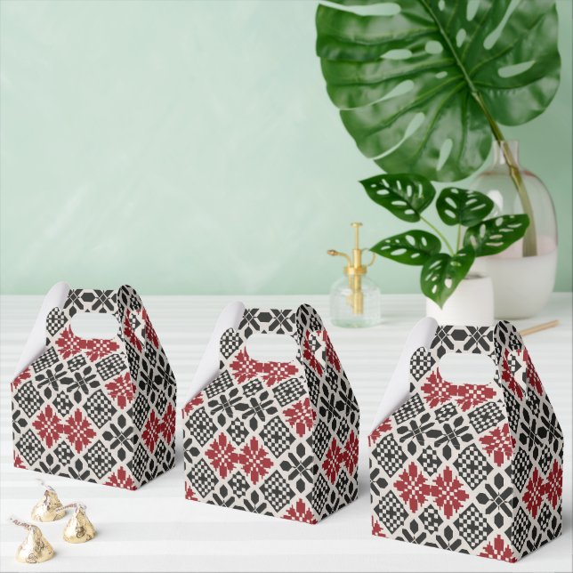 Red Black White Geometric Folk Pattern Favour Box (Multiple)