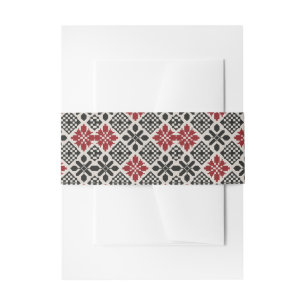 Red Black White Geometric Folk Pattern Invitation Belly Band