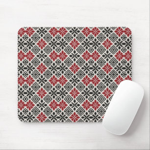 Red Black White Geometric Folk Pattern Mouse Pad