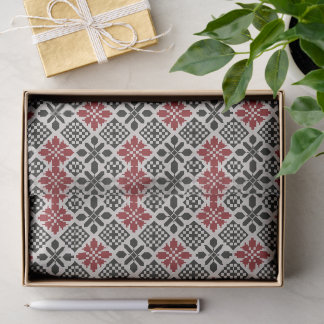 Red Black White Geometric Folk Pattern Tissue Paper