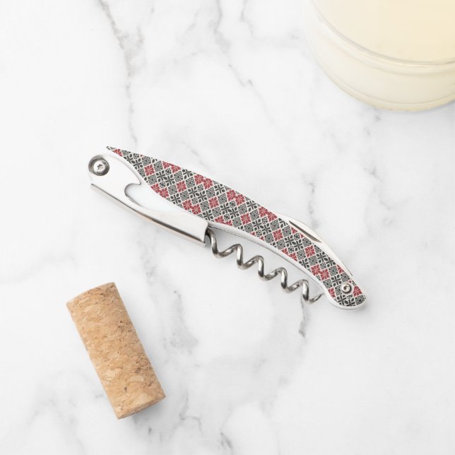 Red Black White Geometric Keffiyeh Folk Pattern Corkscrew (Front)