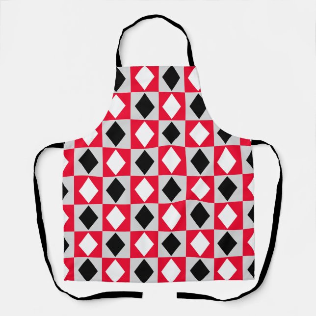 Red Black White Geometric Rhombus Diamond Apron (Front)