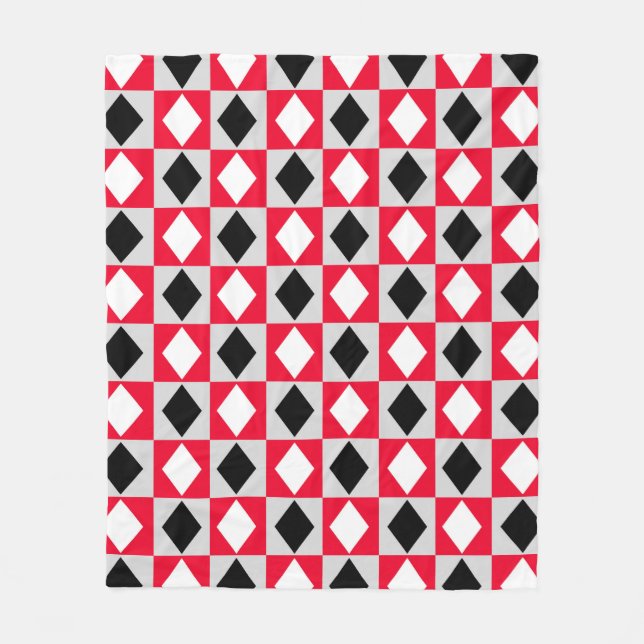 Red Black White Geometric Rhombus Diamond Fleece Blanket (Front)