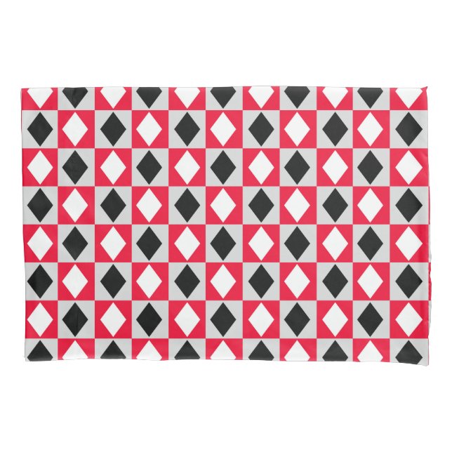 Red Black White Geometric Rhombus Diamond Pillowcase (Front)