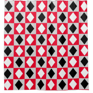Red Black White Geometric Rhombus Diamond Shower Curtain