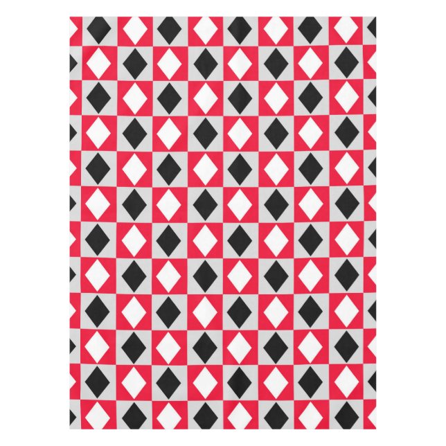 Red Black White Geometric Rhombus Diamond Tablecloth (Front)